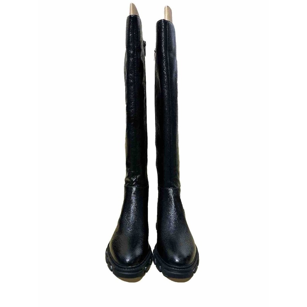 Michael Kors Over The Knee Boots Black Crackled Patent Lug Sole Womens Size 10 - Picture 10 of 11